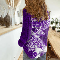 Hafa Adai Guam Women Casual Shirt Polynesian Floral Purple Pattern LT01 - Polynesian Pride