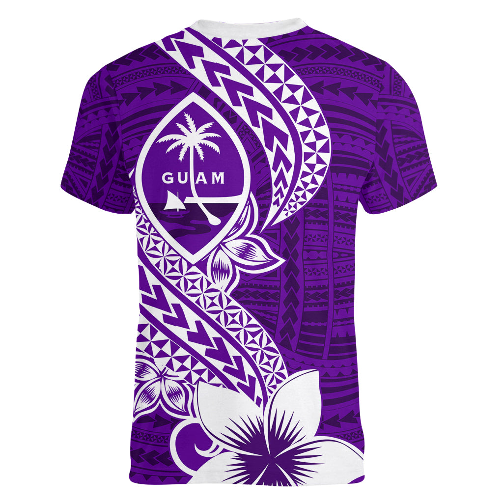 Hafa Adai Guam Women V Neck T Shirt Polynesian Floral Purple Pattern LT01 - Polynesian Pride