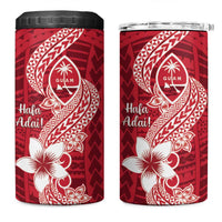 Hafa Adai Guam 4 in 1 Can Cooler Tumbler Polynesian Floral Red Pattern