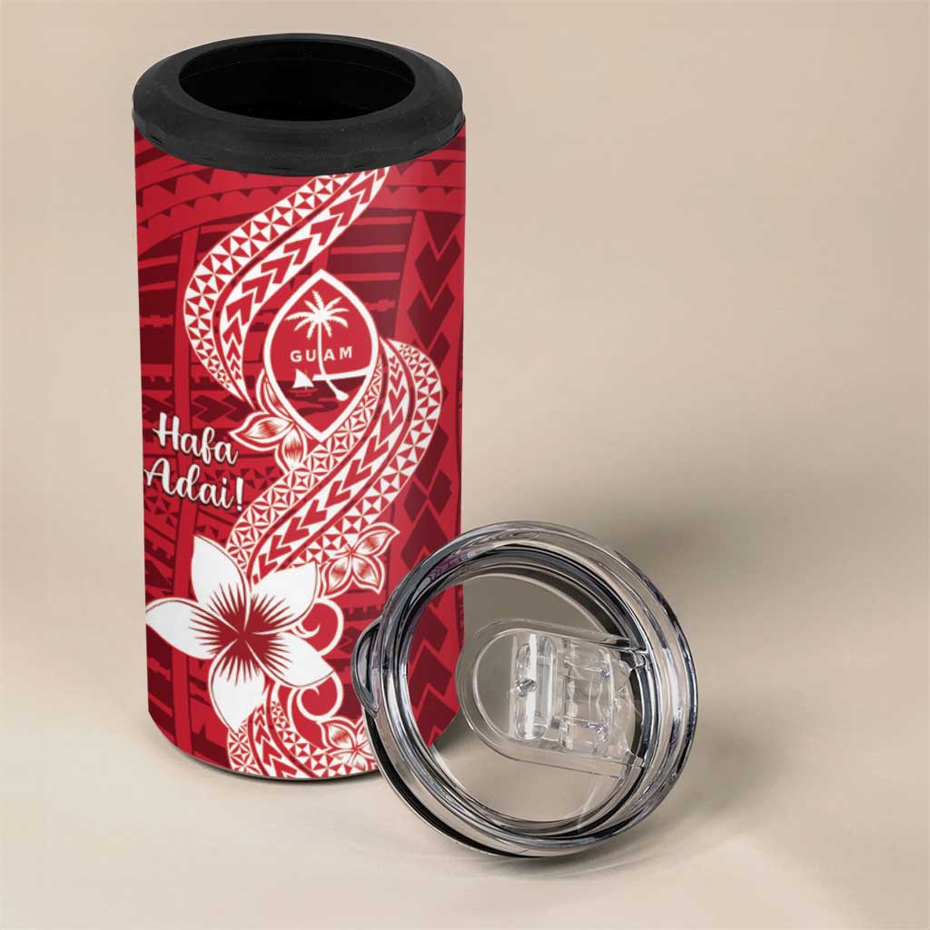 Hafa Adai Guam 4 in 1 Can Cooler Tumbler Polynesian Floral Red Pattern