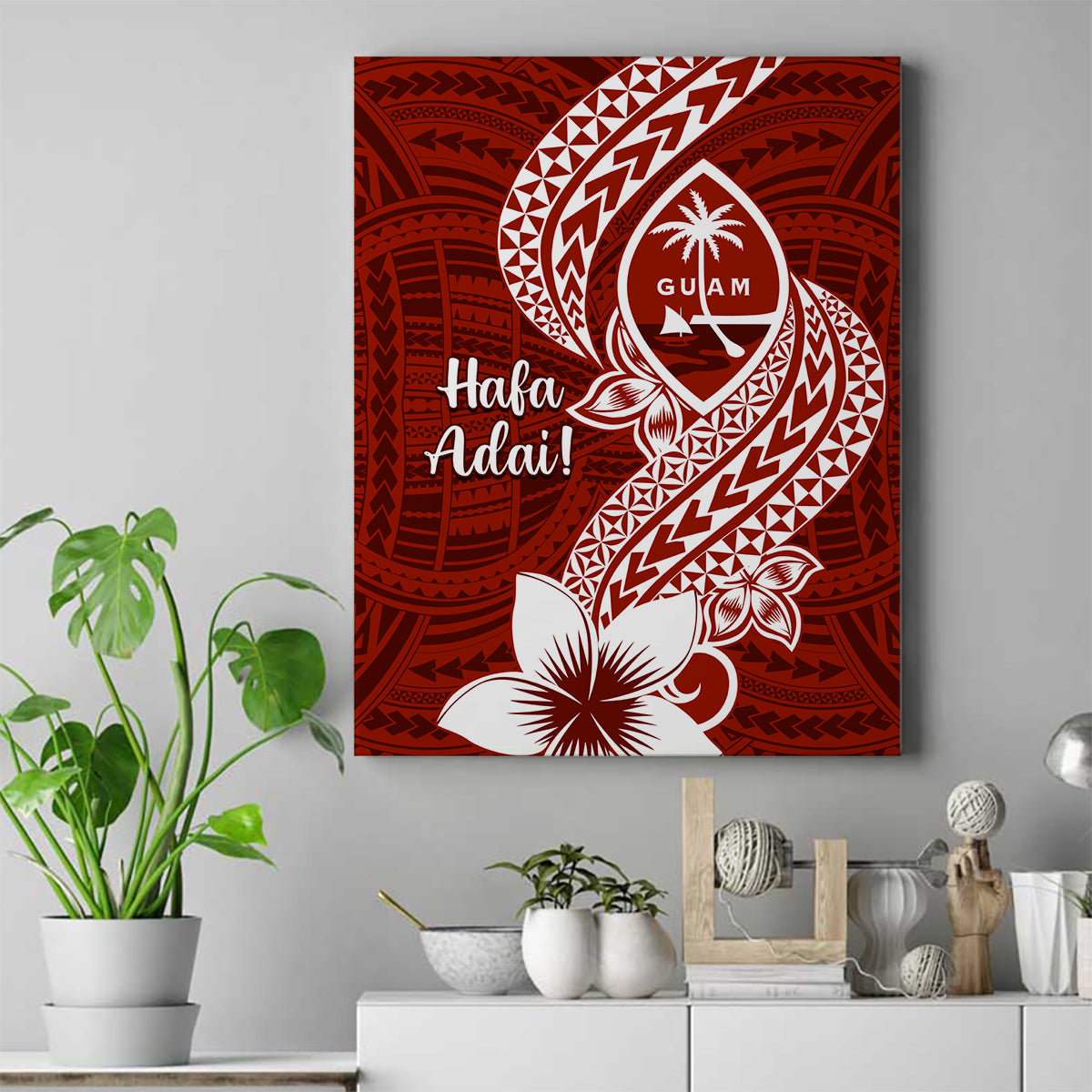 Hafa Adai Guam Canvas Wall Art Polynesian Floral Red Pattern LT01 Red - Polynesian Pride