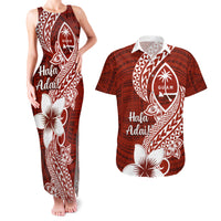 Hafa Adai Guam Couples Matching Tank Maxi Dress and Hawaiian Shirt Polynesian Floral Red Pattern LT01 Red - Polynesian Pride