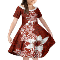 Hafa Adai Guam Family Matching Off Shoulder Maxi Dress and Hawaiian Shirt Polynesian Floral Red Pattern LT01 Daughter's Dress Red - Polynesian Pride
