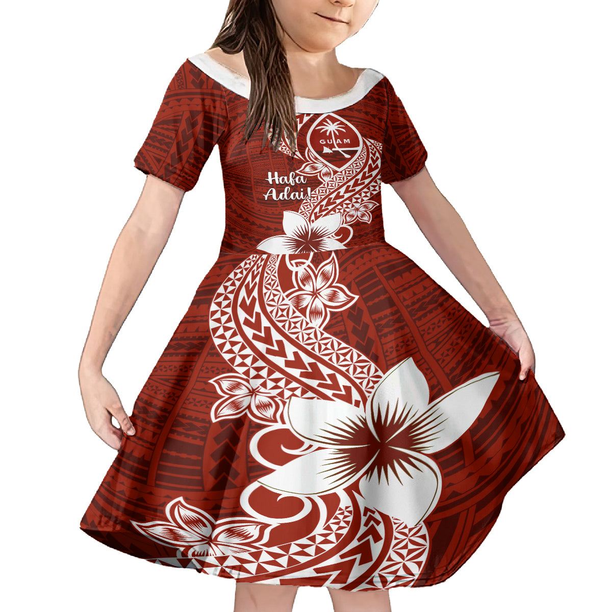 Hafa Adai Guam Kid Short Sleeve Dress Polynesian Floral Red Pattern LT01 KID Red - Polynesian Pride