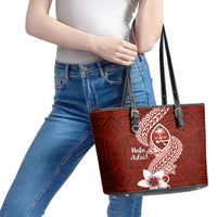 Hafa Adai Guam Leather Tote Bag Polynesian Floral Red Pattern LT01 - Polynesian Pride
