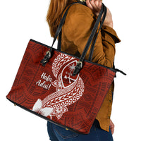 Hafa Adai Guam Leather Tote Bag Polynesian Floral Red Pattern LT01 - Polynesian Pride