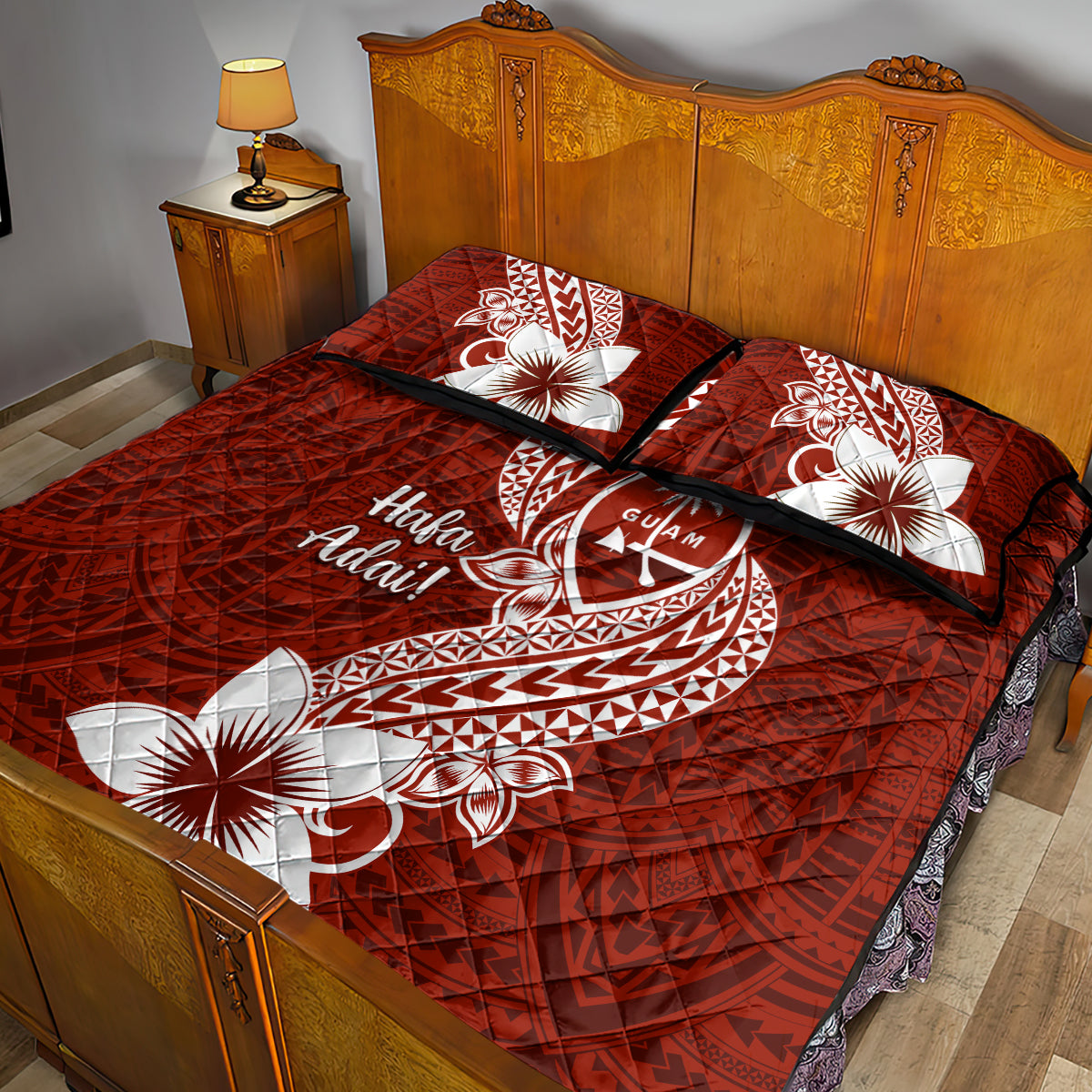 Hafa Adai Guam Quilt Bed Set Polynesian Floral Red Pattern LT01 - Polynesian Pride
