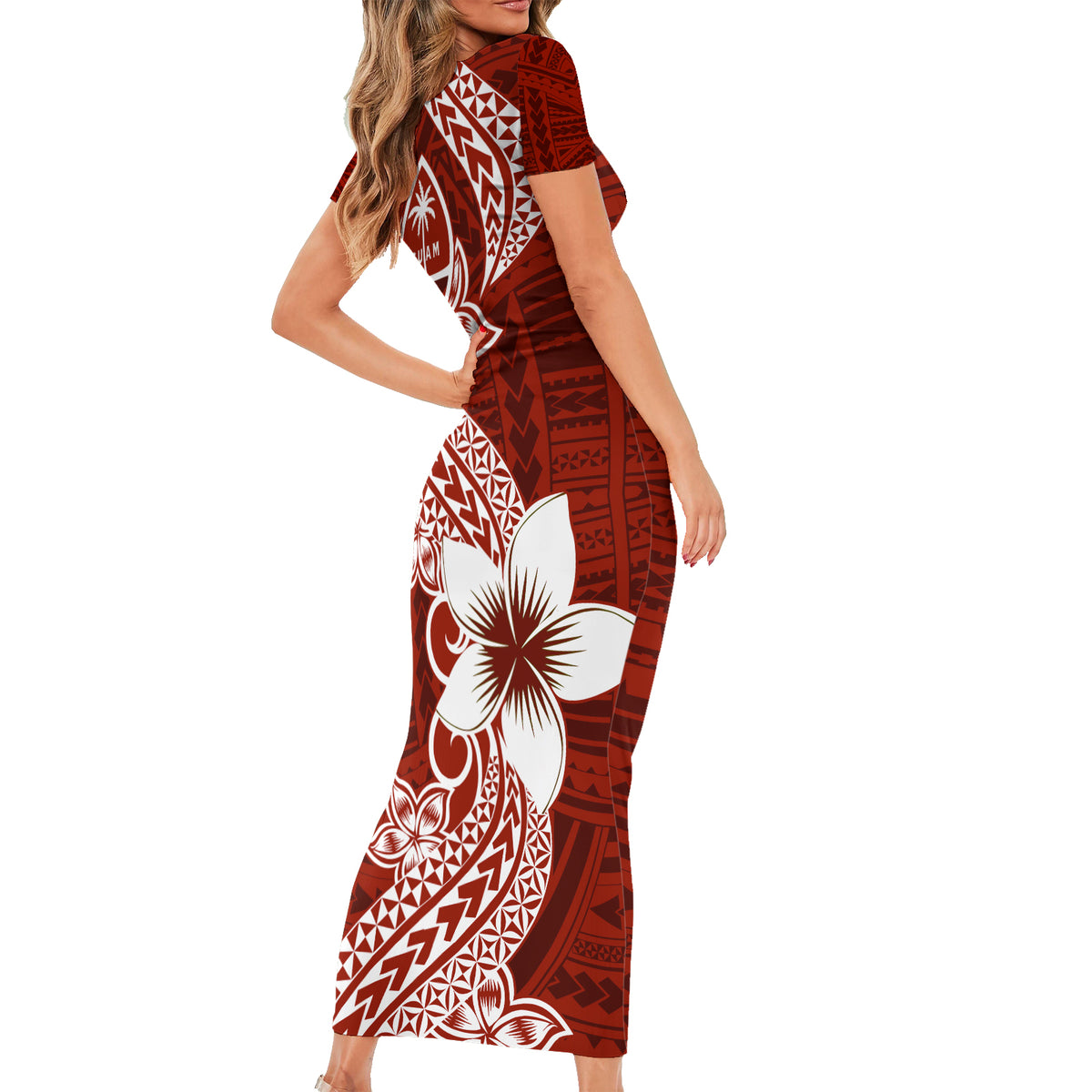 Hafa Adai Guam Short Sleeve Bodycon Dress Polynesian Floral Red Pattern LT01 - Polynesian Pride