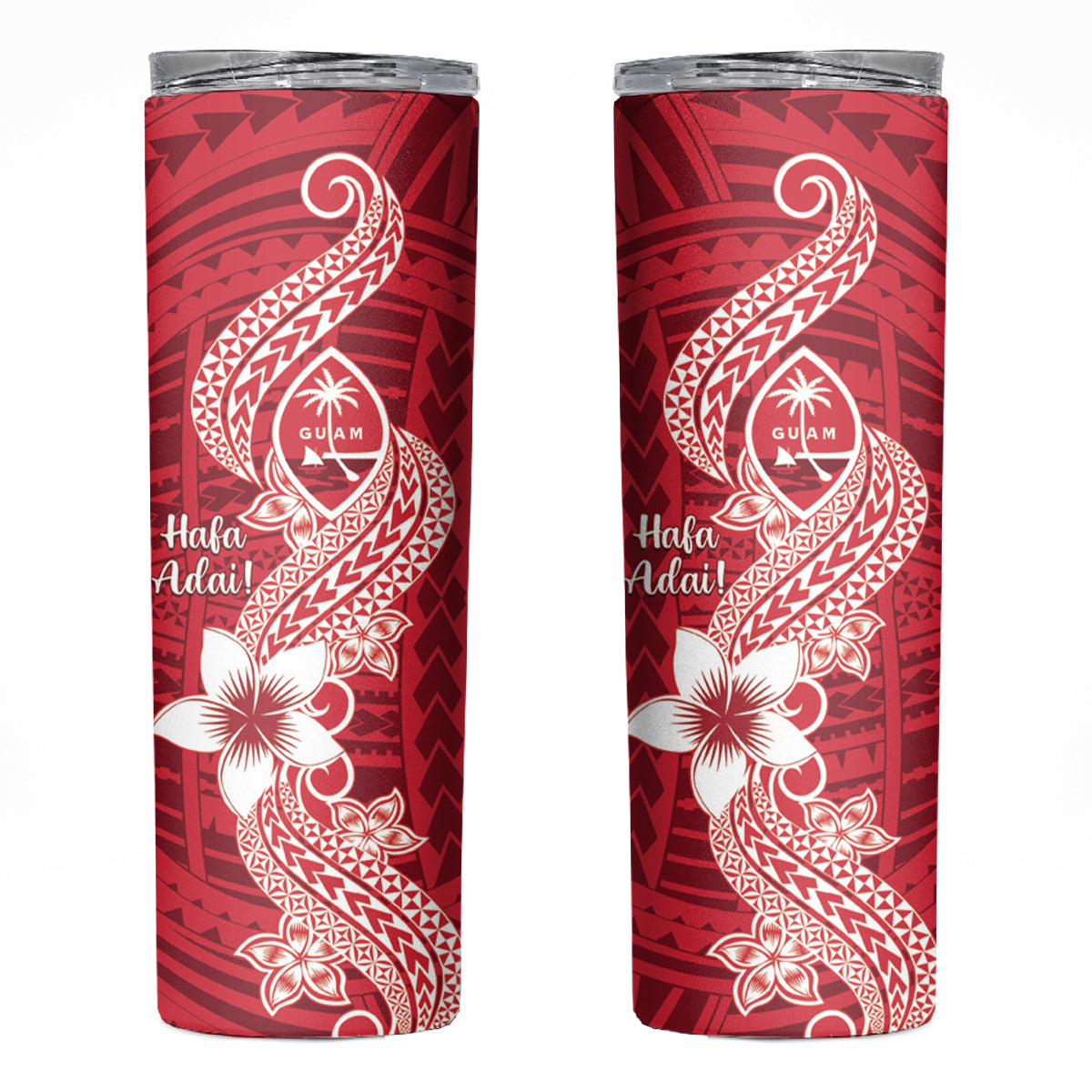 Hafa Adai Guam Skinny Tumbler Polynesian Floral Red Pattern