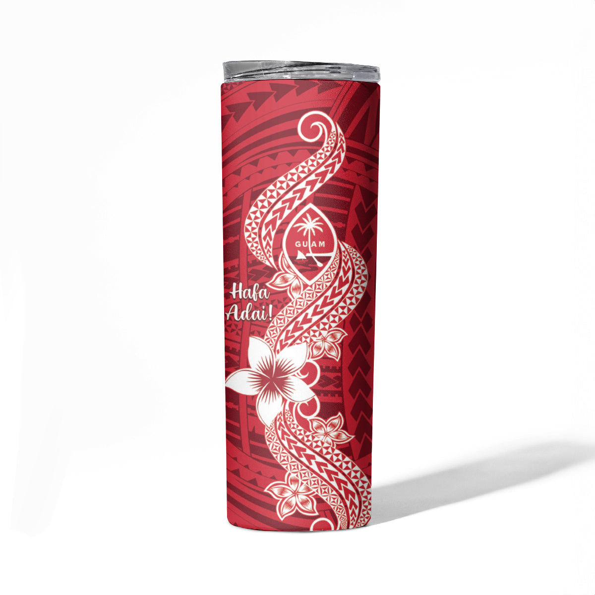 Hafa Adai Guam Skinny Tumbler Polynesian Floral Red Pattern