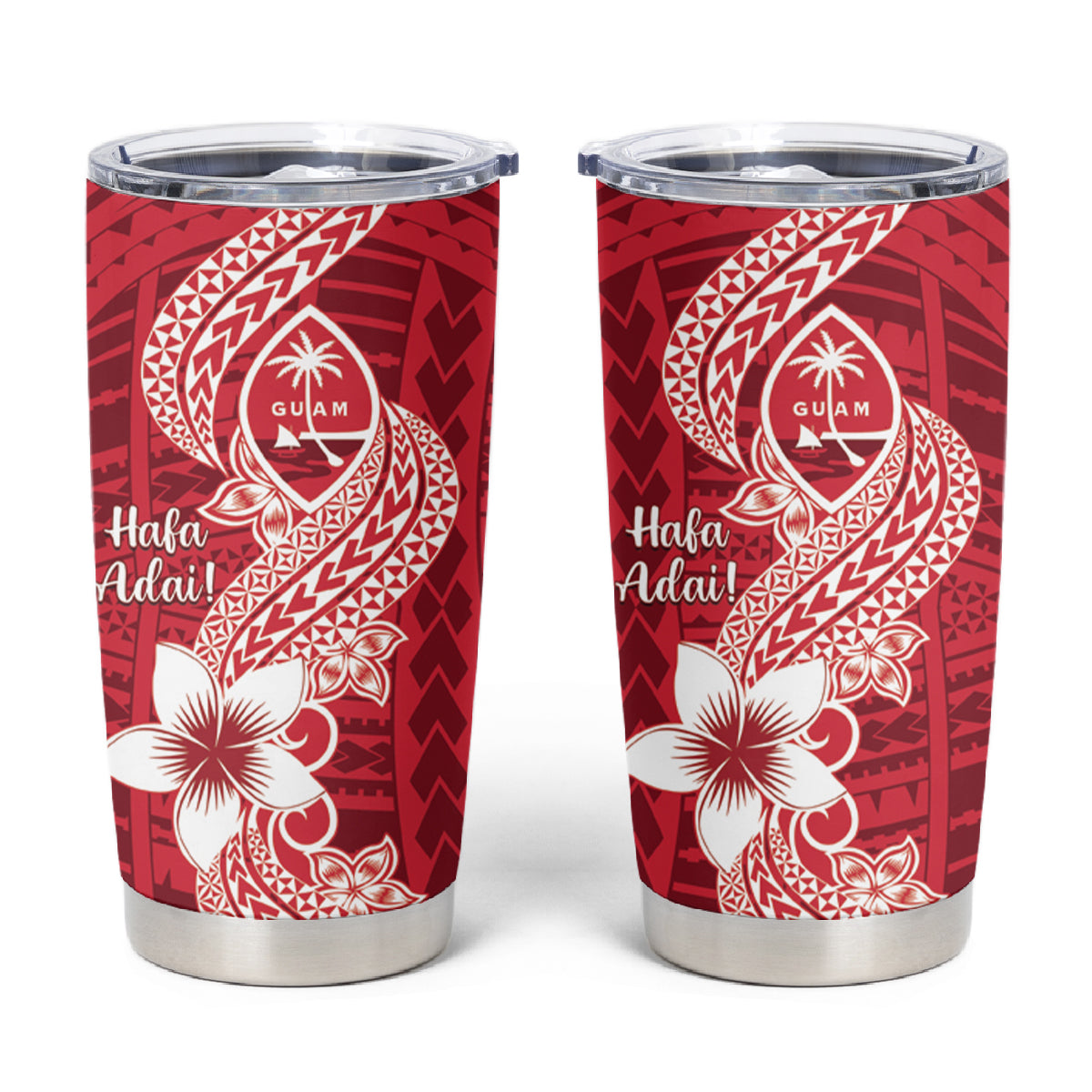 Hafa Adai Guam Tumbler Cup Polynesian Floral Red Pattern