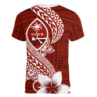 Hafa Adai Guam Women V Neck T Shirt Polynesian Floral Red Pattern LT01 - Polynesian Pride