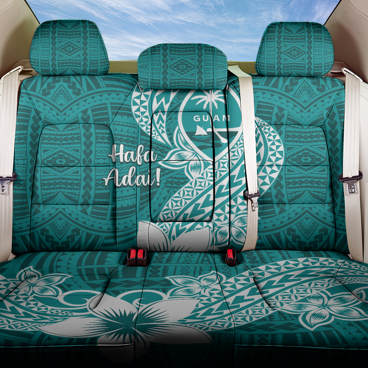 Hafa Adai Guam Back Car Seat Cover Polynesian Floral Teal Pattern LT01