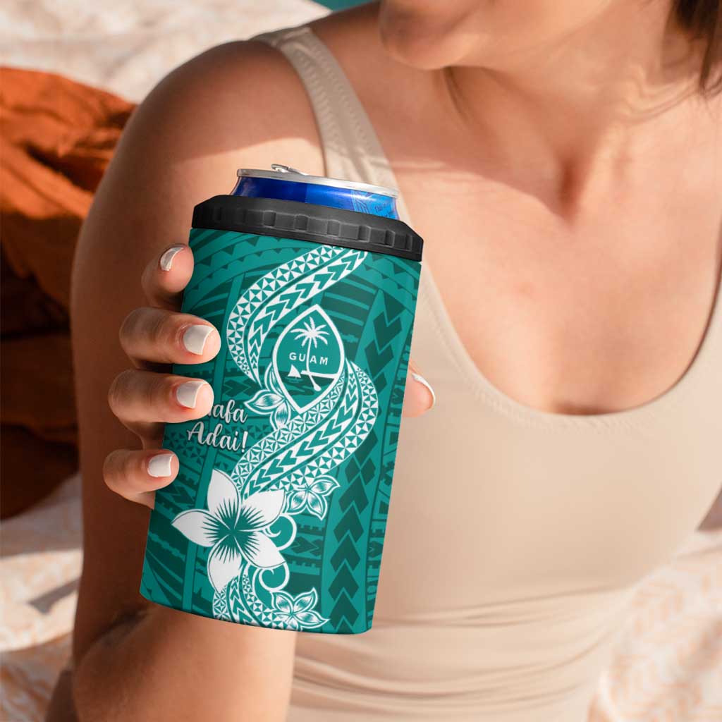 Hafa Adai Guam 4 in 1 Can Cooler Tumbler Polynesian Floral Teal Pattern