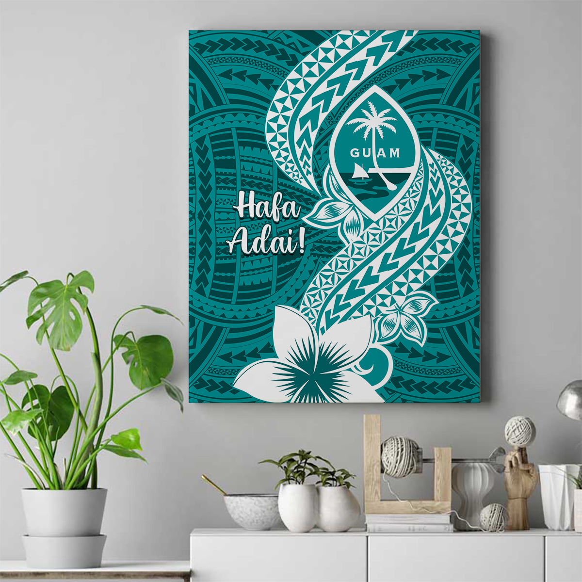 Hafa Adai Guam Canvas Wall Art Polynesian Floral Teal Pattern LT01 Teal - Polynesian Pride