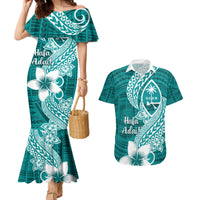 Hafa Adai Guam Couples Matching Mermaid Dress and Hawaiian Shirt Polynesian Floral Teal Pattern LT01 Teal - Polynesian Pride