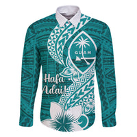 Hafa Adai Guam Family Matching Mermaid Dress and Hawaiian Shirt Polynesian Floral Teal Pattern LT01 Dad's Shirt - Long Sleeve Teal - Polynesian Pride