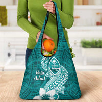 Hafa Adai Guam Grocery Bag Polynesian Floral Teal Pattern