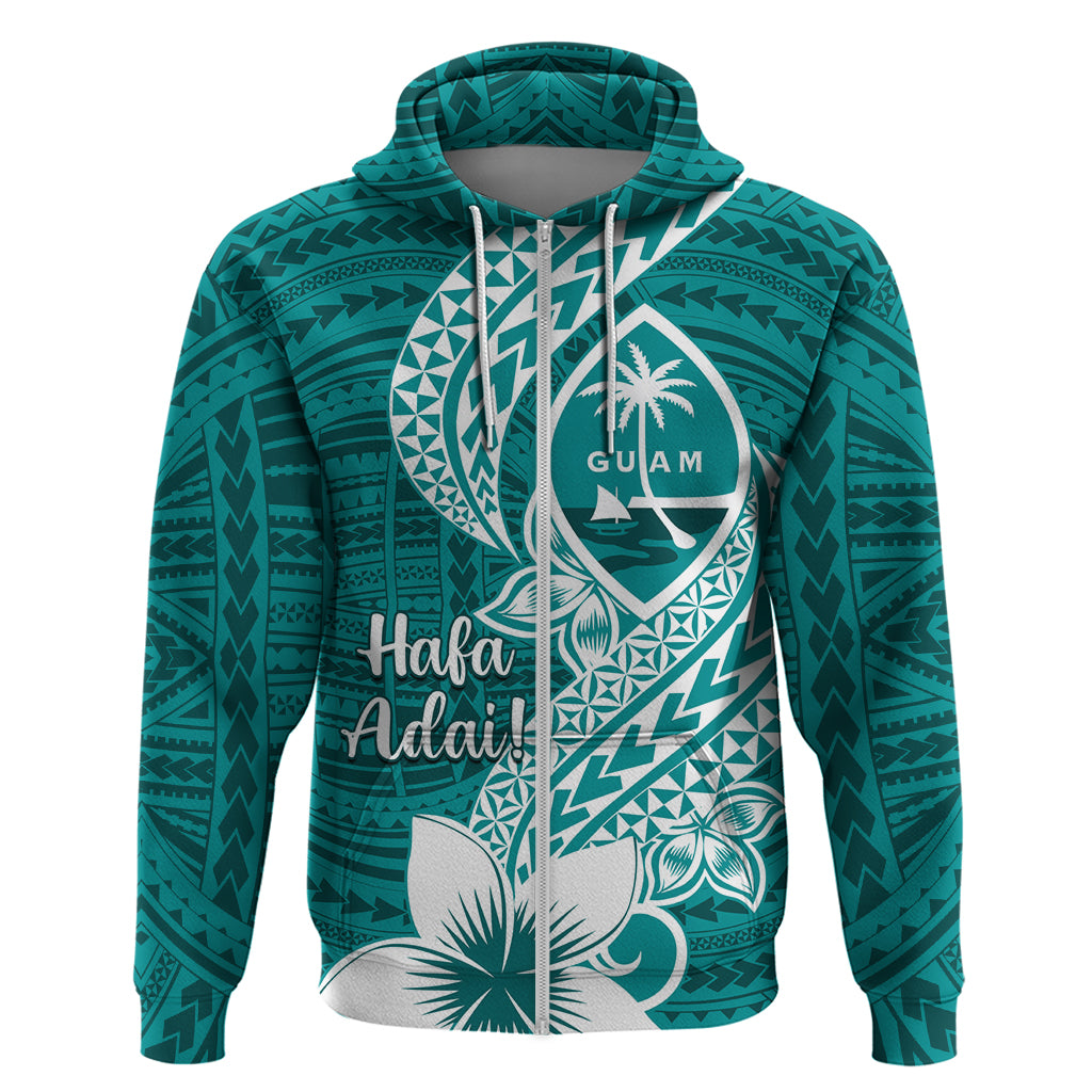 Hafa Adai Guam Hoodie Polynesian Floral Teal Pattern LT01 Zip Hoodie Teal - Polynesian Pride