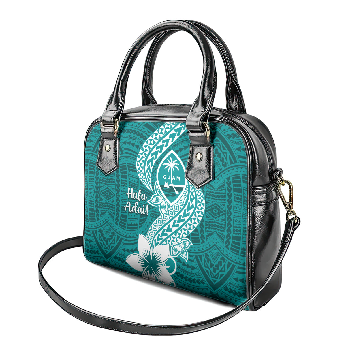 Hafa Adai Guam Shoulder Handbag Polynesian Floral Teal Pattern LT01 - Polynesian Pride