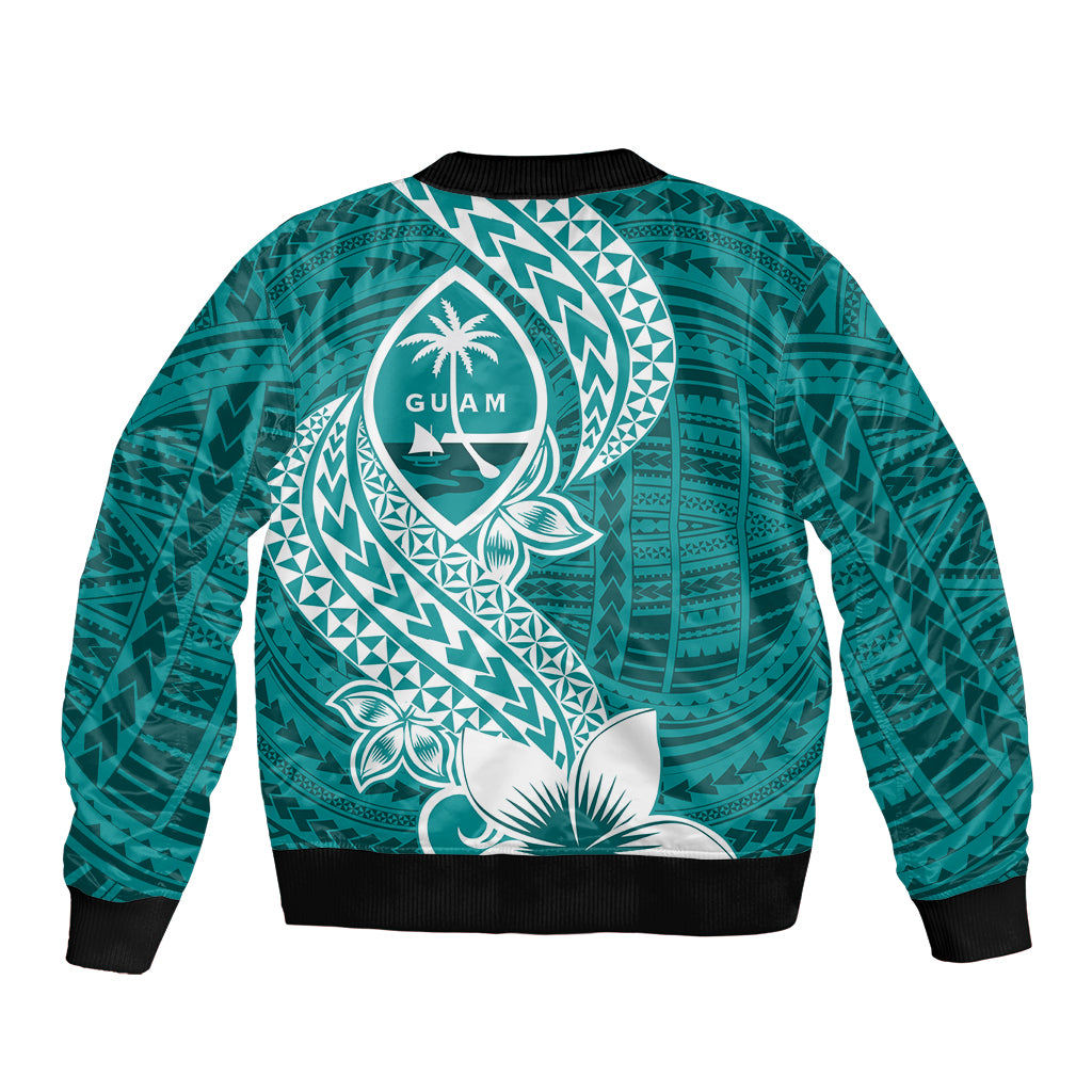 Hafa Adai Guam Sleeve Zip Bomber Jacket Polynesian Floral Teal Pattern LT01 - Polynesian Pride