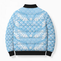 Baby Blue Mermaid Puakenikeni Maile Lei Bomber Puffer Jacket