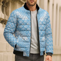 Baby Blue Mermaid Puakenikeni Maile Lei Bomber Puffer Jacket