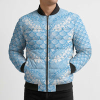 Baby Blue Mermaid Puakenikeni Maile Lei Bomber Puffer Jacket