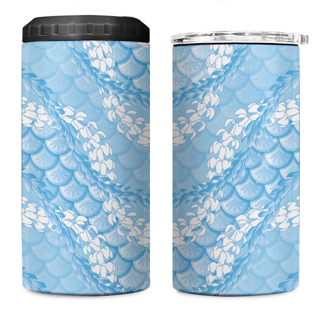 Baby Blue Mermaid Puakenikeni Maile Lei 4 in 1 Can Cooler Tumbler LT01 One Size: 16 oz Blue - Polynesian Pride
