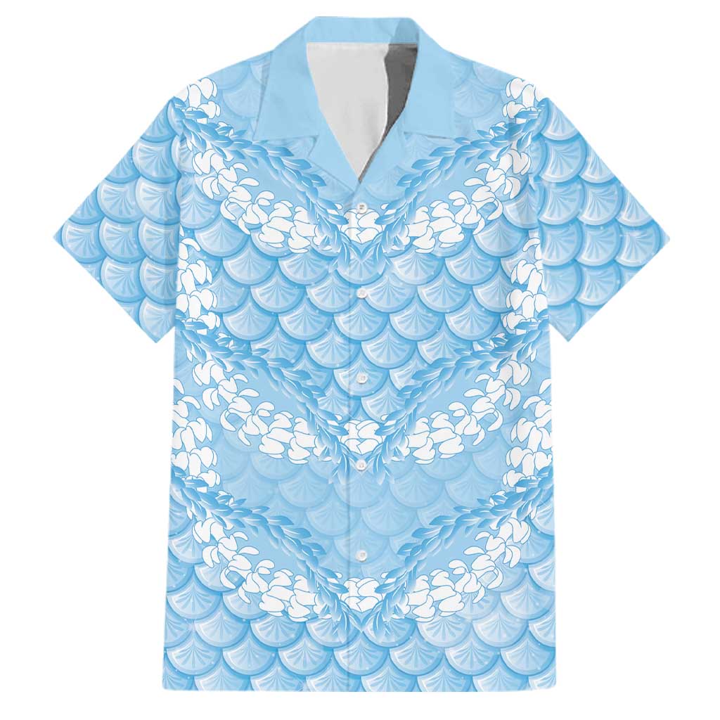 Baby Blue Mermaid Puakenikeni Maile Lei Family Matching Long Sleeve Bodycon Dress and Hawaiian Shirt LT01 Dad's Shirt - Short Sleeve Blue - Polynesian Pride