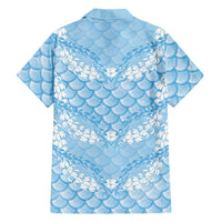Baby Blue Mermaid Puakenikeni Maile Lei Family Matching Long Sleeve Bodycon Dress and Hawaiian Shirt LT01 - Polynesian Pride