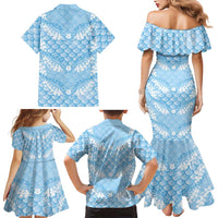 Baby Blue Mermaid Puakenikeni Maile Lei Family Matching Mermaid Dress and Hawaiian Shirt LT01 - Polynesian Pride
