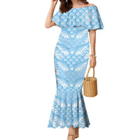 Baby Blue Mermaid Puakenikeni Maile Lei Family Matching Mermaid Dress and Hawaiian Shirt LT01 Mom's Dress Blue - Polynesian Pride