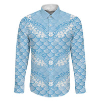 Baby Blue Mermaid Puakenikeni Maile Lei Family Matching Summer Maxi Dress and Hawaiian Shirt LT01 Dad's Shirt - Long Sleeve Blue - Polynesian Pride