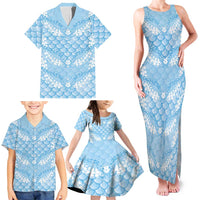 Baby Blue Mermaid Puakenikeni Maile Lei Family Matching Tank Maxi Dress and Hawaiian Shirt LT01 - Polynesian Pride