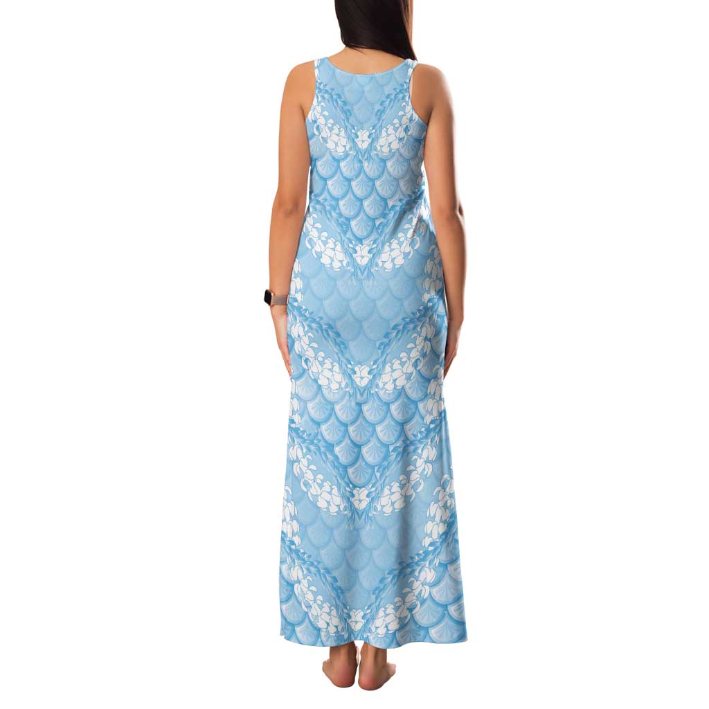 Baby Blue Mermaid Puakenikeni Maile Lei Family Matching Tank Maxi Dress and Hawaiian Shirt LT01 - Polynesian Pride
