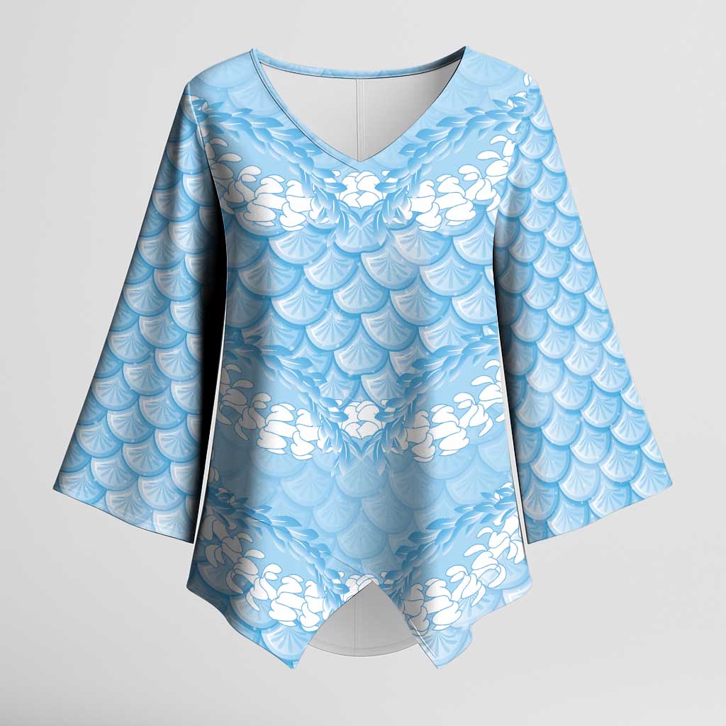Baby Blue Mermaid Puakenikeni Maile Lei Kimono Sleeve Blouse LT01 Female Blue - Polynesian Pride