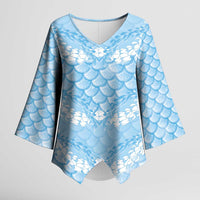 Baby Blue Mermaid Puakenikeni Maile Lei Kimono Sleeve Blouse LT01 Female Blue - Polynesian Pride
