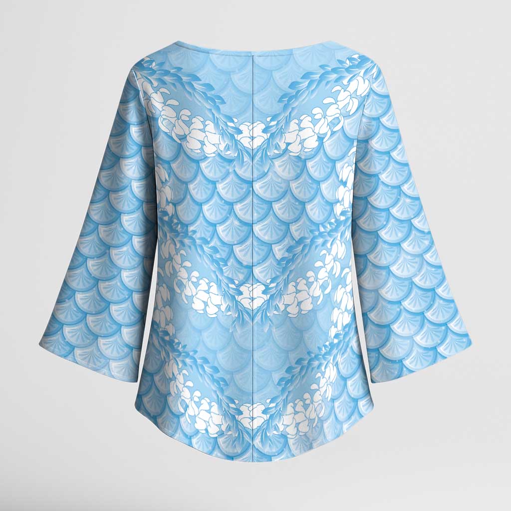 Baby Blue Mermaid Puakenikeni Maile Lei Kimono Sleeve Blouse LT01 - Polynesian Pride