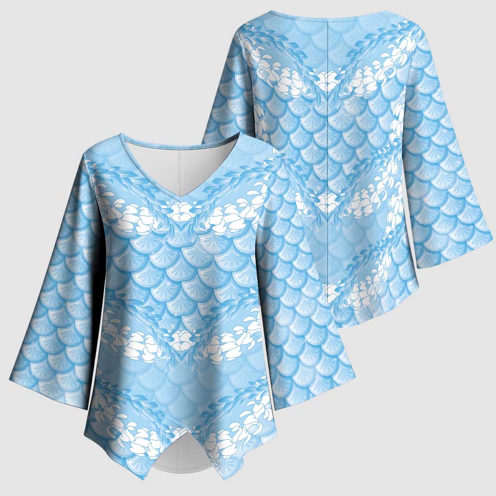 Baby Blue Mermaid Puakenikeni Maile Lei Kimono Sleeve Blouse LT01 - Polynesian Pride