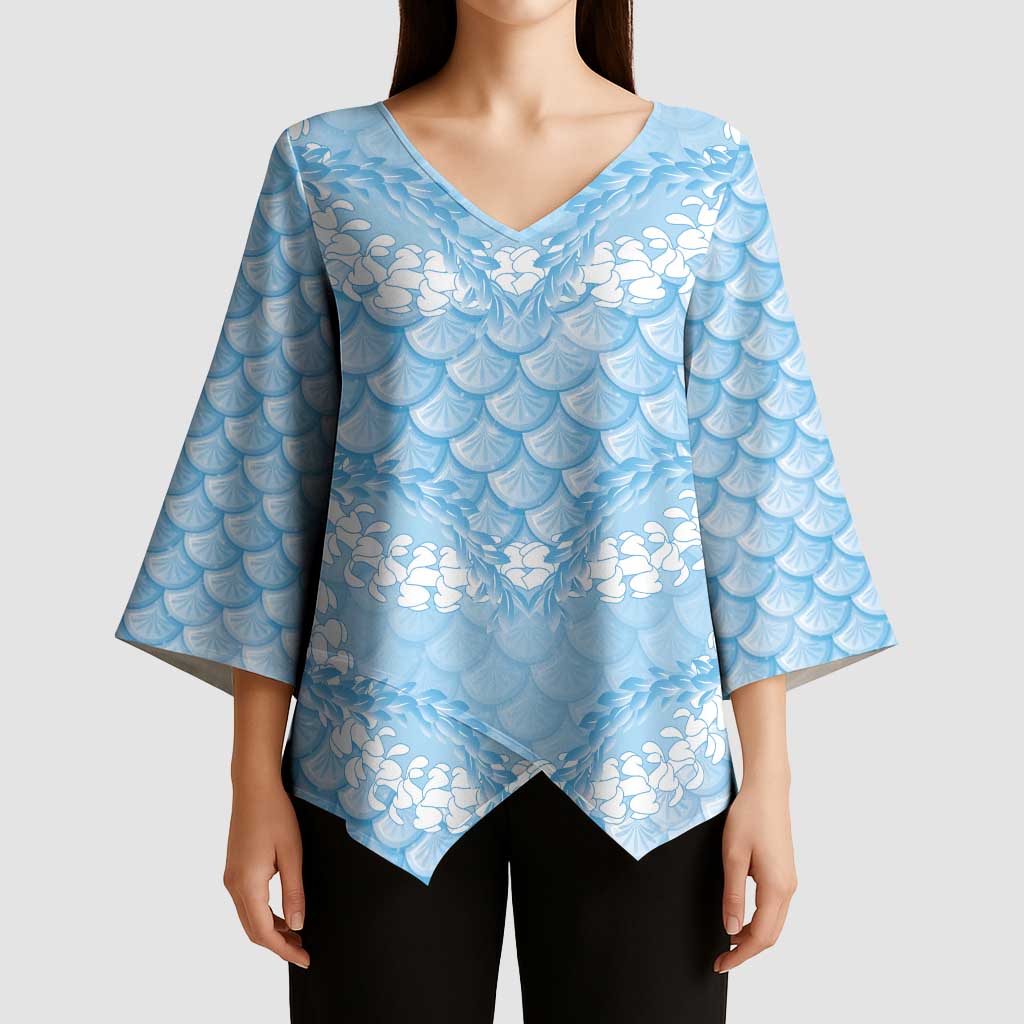 Baby Blue Mermaid Puakenikeni Maile Lei Kimono Sleeve Blouse LT01 - Polynesian Pride