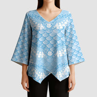 Baby Blue Mermaid Puakenikeni Maile Lei Kimono Sleeve Blouse LT01 - Polynesian Pride