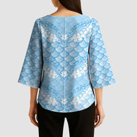 Baby Blue Mermaid Puakenikeni Maile Lei Kimono Sleeve Blouse LT01 - Polynesian Pride