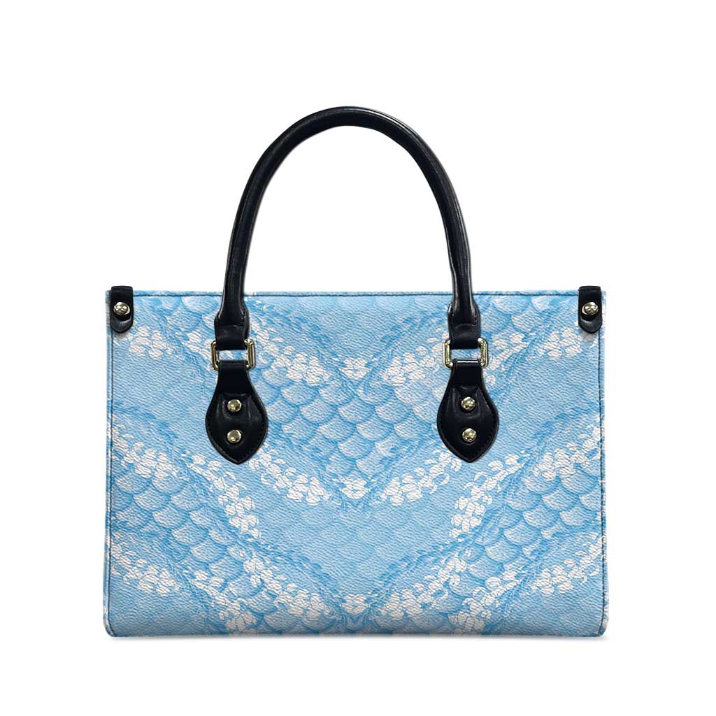 Baby Blue Mermaid Puakenikeni Maile Lei Leather Bag