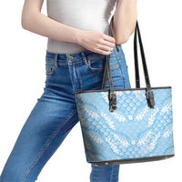 Baby Blue Mermaid Puakenikeni Maile Lei Leather Tote Bag
