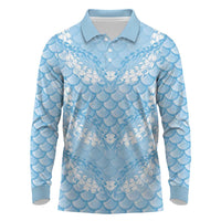 Baby Blue Mermaid Puakenikeni Maile Lei Long Sleeve Polo Shirt LT01 Blue - Polynesian Pride