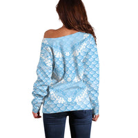 Baby Blue Mermaid Puakenikeni Maile Lei Off Shoulder Sweater LT01 - Polynesian Pride