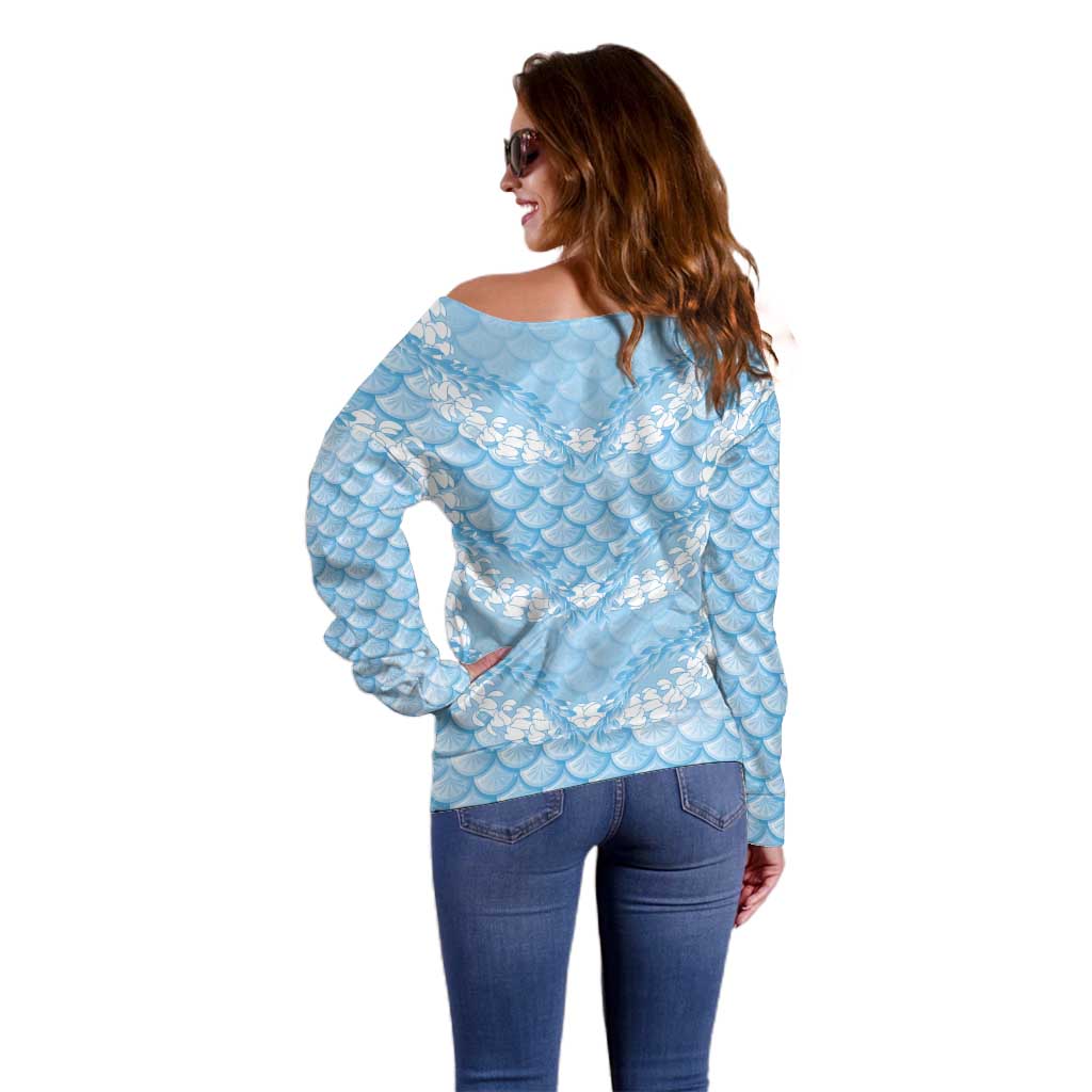 Baby Blue Mermaid Puakenikeni Maile Lei Off Shoulder Sweater LT01 - Polynesian Pride