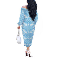 Baby Blue Mermaid Puakenikeni Maile Lei Off The Shoulder Long Sleeve Dress LT01 - Polynesian Pride