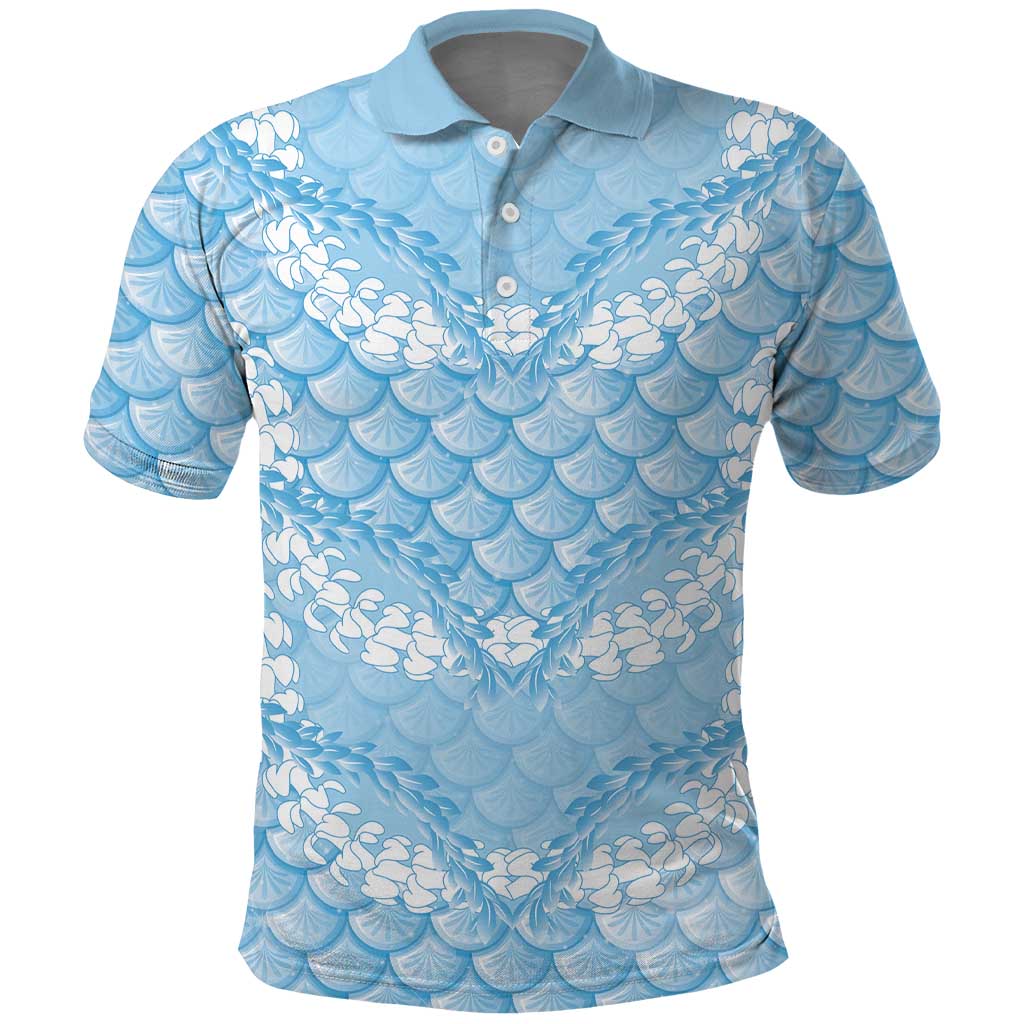Baby Blue Mermaid Puakenikeni Maile Lei Polo Shirt